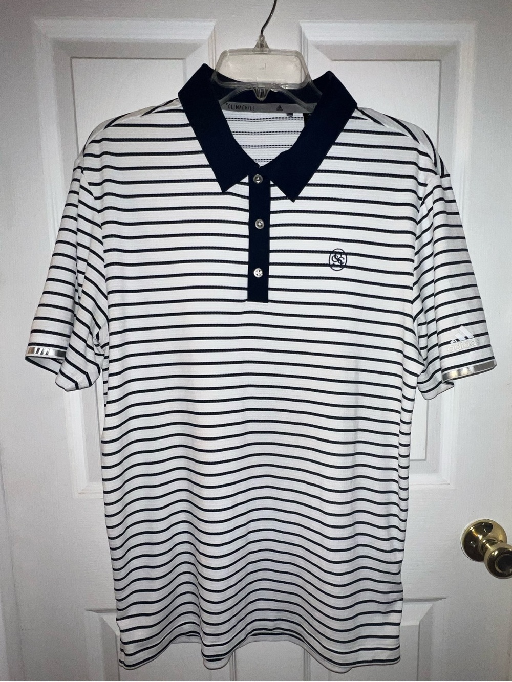 adidas Climachill Golf Polo Shirt Men's Medium White & Navy Stripe